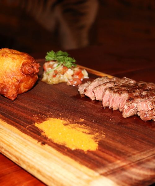 delicous beef on wood cutting board